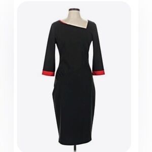 Vfemage Black Asymmetrical Sheath Dress Red Trim 3/4 Sleeve Size XL